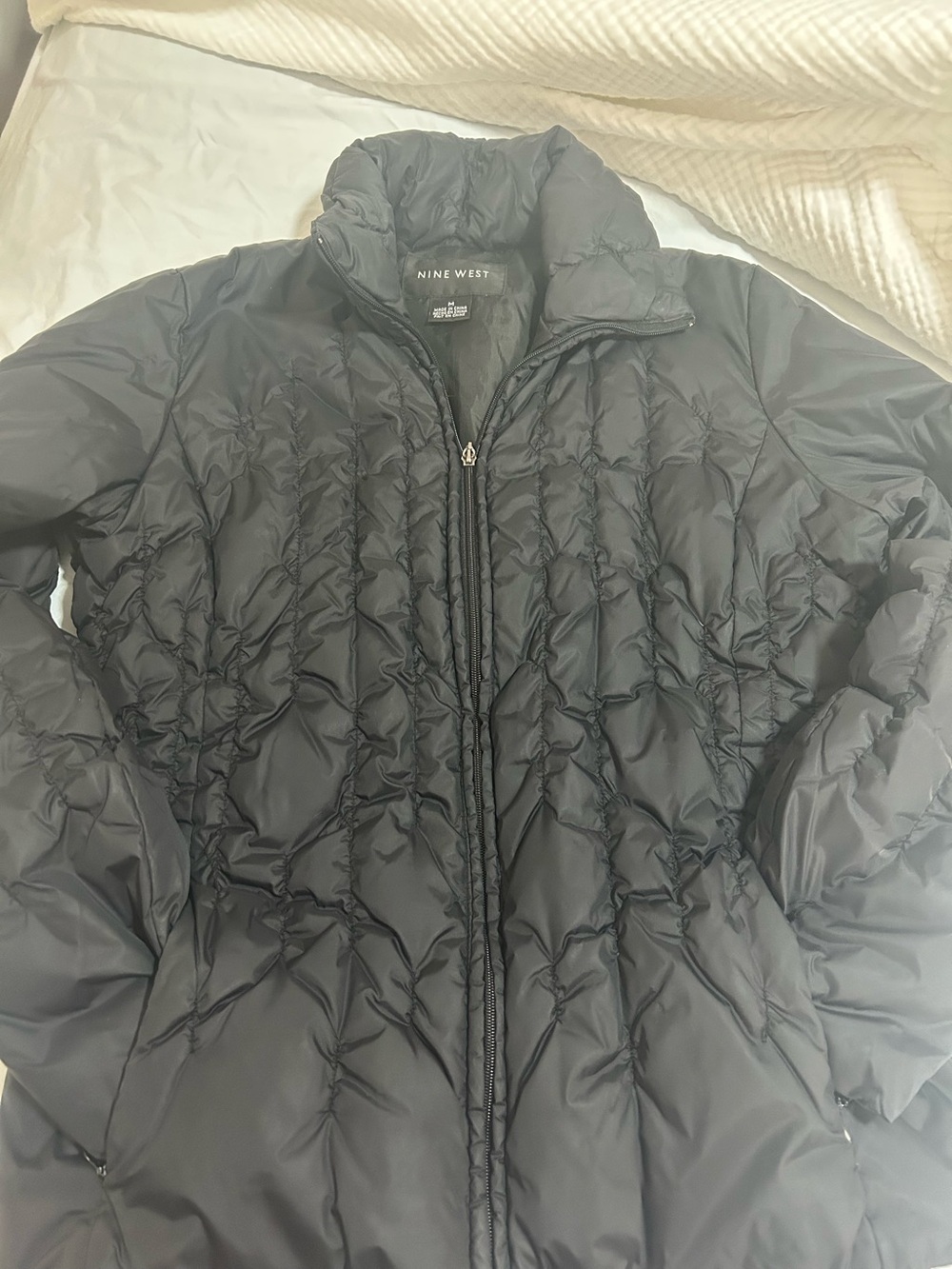 Nine West Women’s Medium Black Ruched Puffer Jacket Zip Front